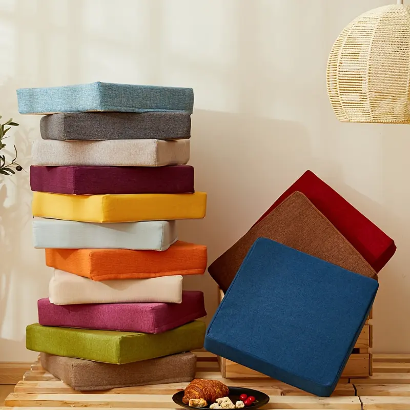 Square Modern Woven Fabric Seat Cushion - 8cm Thick, 40x40cm, High-Density Foam, Vacuum Compressed, Durable, Breathable, All-Seasons Mixed Color Print, Hand Wash Only, for Office & Bedroom Chairs (Home Supplies)