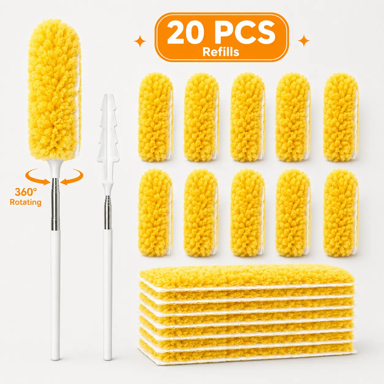 20 PCS Disposable Electrostatic Duster Set with Adjustable Extendable Handle - Multicolor Non-Woven Dust-Locking Heads, CleanTok High-Reach Cleaner for Ceiling Fans, Blinds, Renter-Friendly Home Cleaning Essential