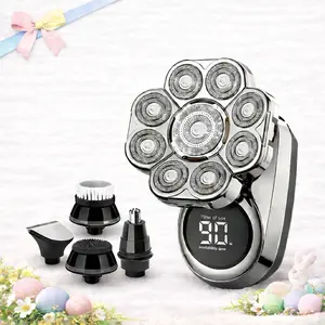 Electric Bald Head Shaver for Men – 6-in-1 Electric Razor with LED Display, Type-C Charging, and 360° Rotary Shaving, 8 Heads