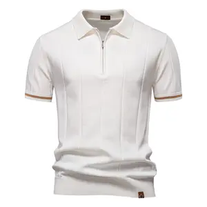 Men's Knit Polo Shirt Quarter Zip Short Sleeve Textured Casual Pullover Sweater