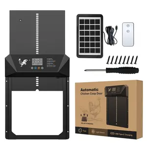 Solar Automatic Chicken Coop Door with Remote Control, Anti-pinch Protection Design Chicken Coop Door, LCD Timer for Convenient Use