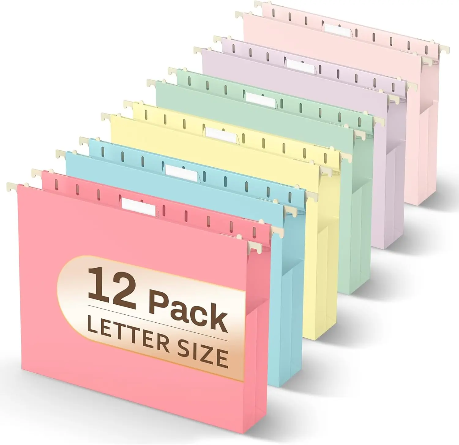 12 Pack Pastel Morandi Hanging File Folders, Letter Size Heavy Duty Waterproof PP Plastic File Organizer, 2 Inch Expandable Fully Sealed Folders with 1/5-Cut Tabs for Filing Cabinet, Home Office, Classroom and Medical Records