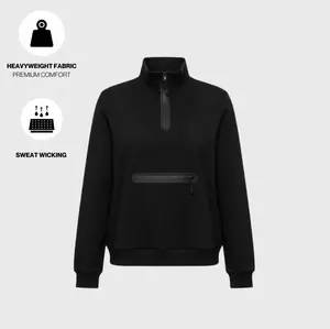 Tech Fleece Quarter Zip - Black, Elevated Design with Kangaroo Pocket & Reflective Logo, Heavy Weight Fleece for Warmth