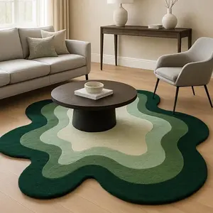 Nordic simple abstract art living room special-shaped carpet green gradient corrugated sofa coffee table non-slip carpet soft and comfortable bedroom bedside machine washable carpet light luxury high-end lounge large area floor mat