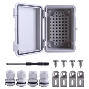 Junction Box IP67 Waterproof Dustproof Outdoor Electrical Box Plastic Project Boxes with Cable Glands Hinged Shell 5.9x3.9x2.8 Inch (150x100x70mm)