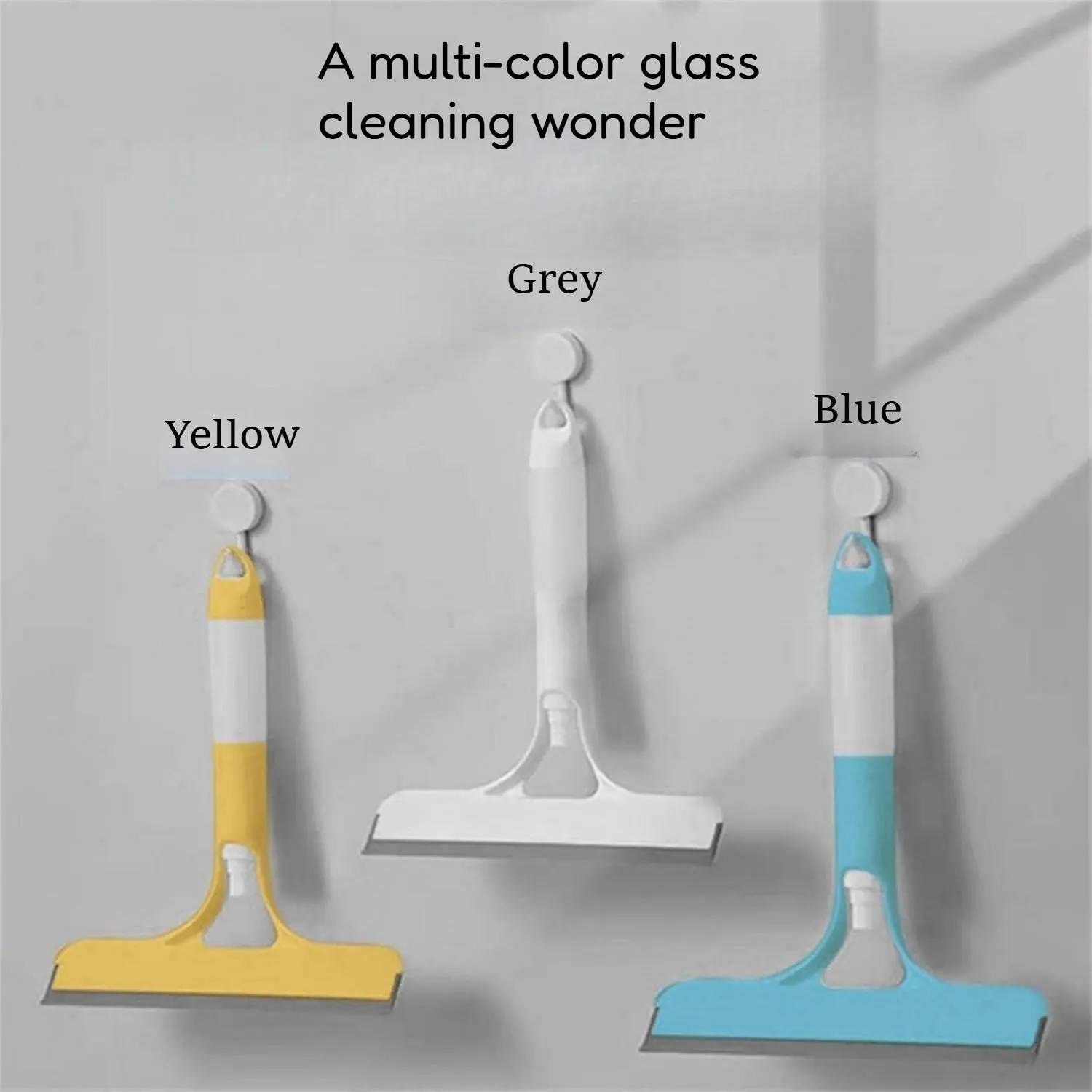 Glass Squeegee for Windows & Shower Multi Color Wall Mountable Window Cleaner Tool with Suction Cup Holder Durable Glass Cleaning Wiper for Bathroom Kitchen & Car