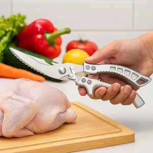 Heavy Duty Stainless Steel Kitchen Shears, Non-slip Grip With Safety Lock, Dishwasher Safe Scissors for Meat Fish Veggie Cutting-MM1