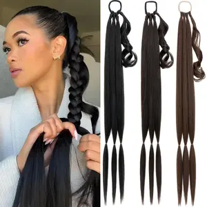 34 inch Long Braided Ponytail Extensions with Hair Tie Fluffy Wrap Around DIY Braid Hairpiece Heat Resistant Synthetic Band Braids
