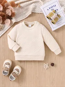 Baby Boys' Casual Round Neck Long Sleeve Sweatshirt, Soft Comfortable Winter Wear, Perfect for Daily Use & Holiday Seasons, Solid Color Sweater, Baby Clothing