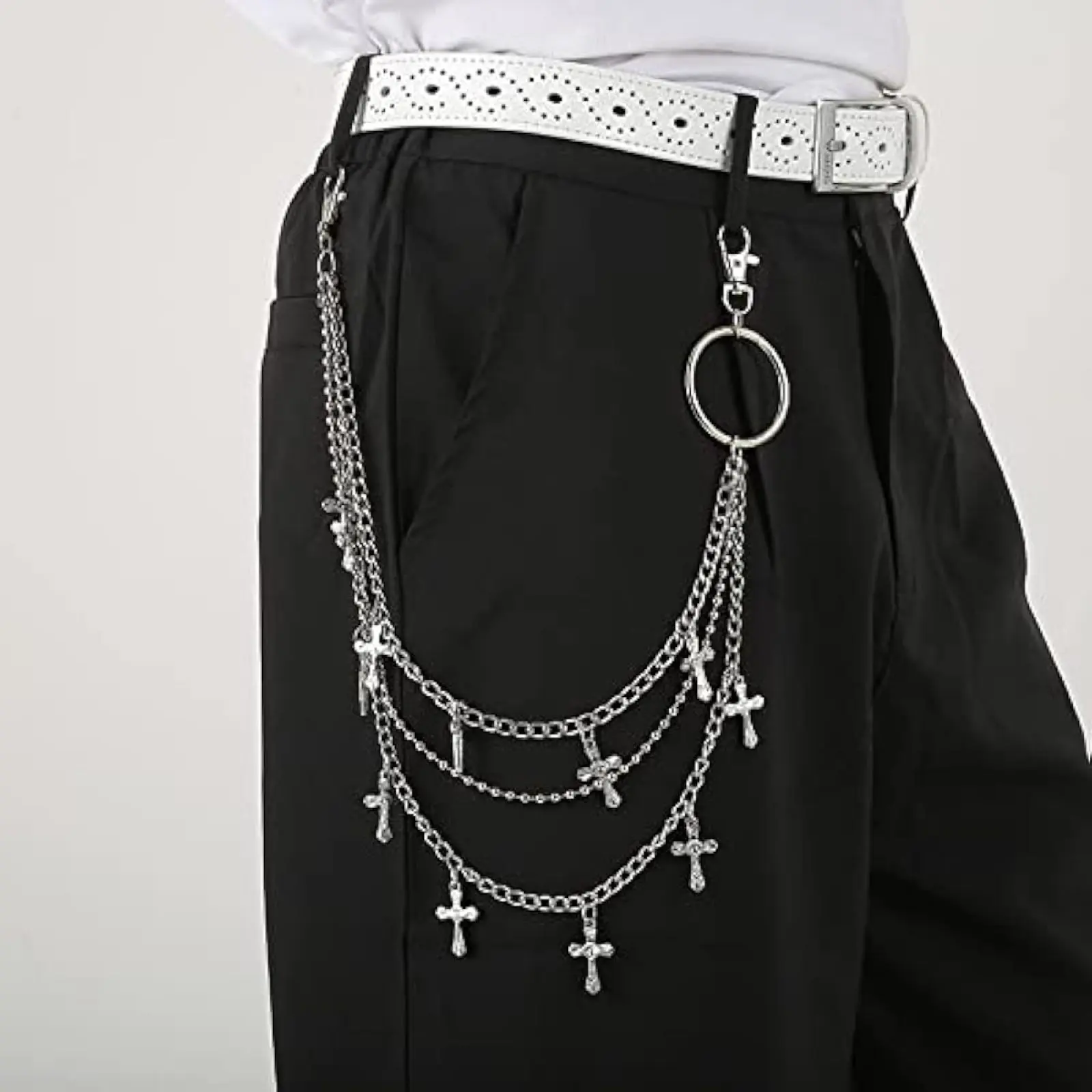 Pants Chain Wallet Chain Punk Cross-shaped Chain Hip Hop Jeans Pant Chains Rock Chains for Women/Men, Fashion Trendy Waist Pants Chain, Body Jewelry Waistbeads Faux Industrial Piercing