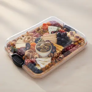 Charcuterie Board with Clear Lid, Travel Portable Cheese Board Charcuterie Boxes Cutting Boards for Kitchen, Serving Tray for Picnics & Entertaining - Housewarming Gift Set Idea