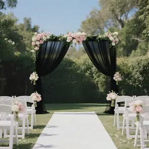 Sheer Wedding Arch Drape 5ft × 10ft Black – Backdrop Curtain Panel with Rod Pocket