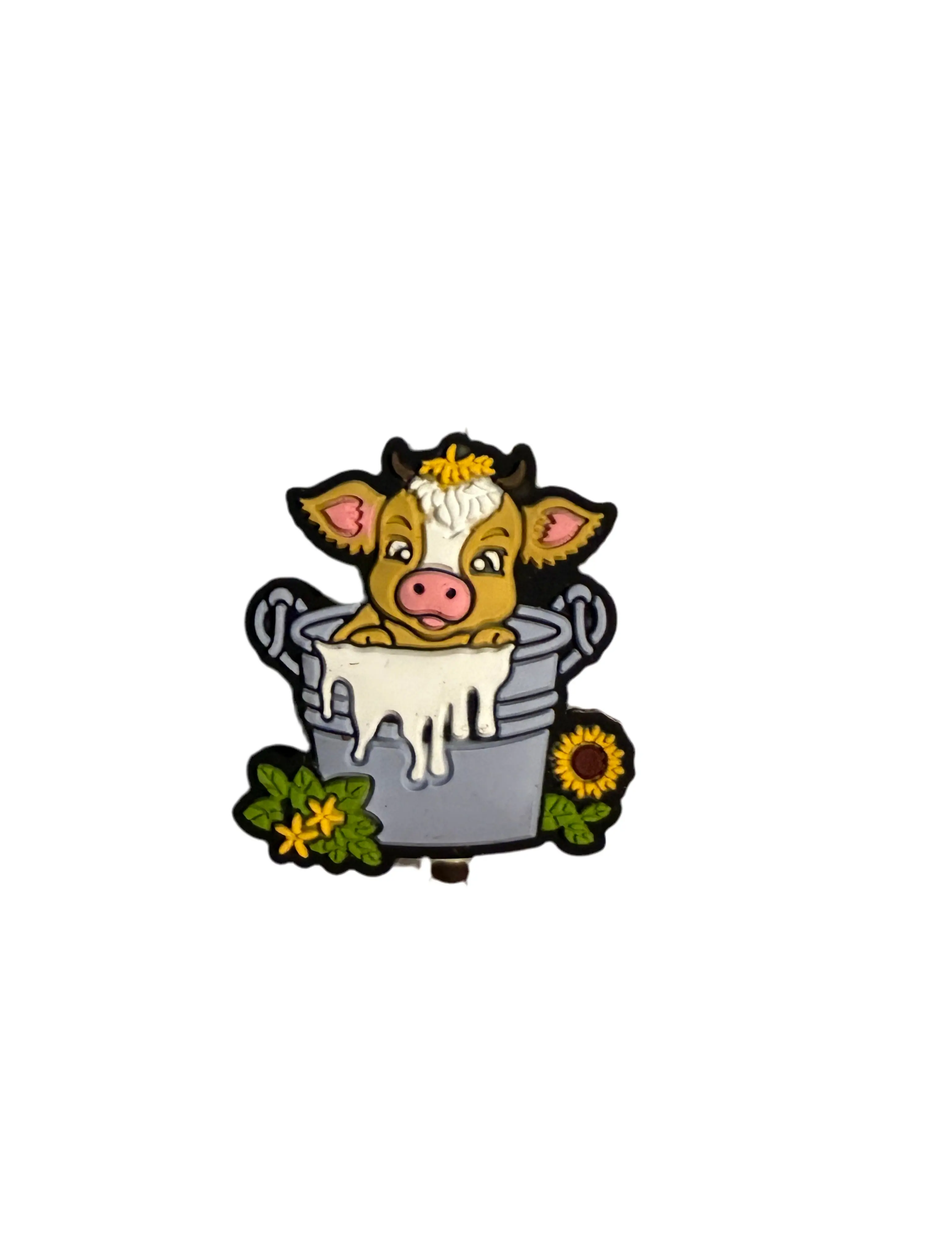 F/A8- (1)PC 1.1" Cute Cow in Milk Bath W/SunFlower Focal Bead for DIY Keychains, Wristlets, Cup Charms, Car Charms ETC