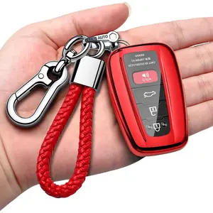 Compatible With Toyota Key Fob Cover with Keychain Soft TPU Key Shell Case,For 2020-2022 Corolla Highlander Prius 2018-2024 RAV4 Camry C-HR Avalon GT86 Smart Key-Red