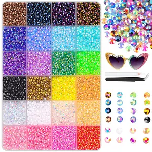 24000 Pcs 3mm Multicolor Flat Back Resin Rhinestones Kit with 24-Slot Box & Tool, Bling Embellishments for Tumblers, Nail Art, Clothing, Shoes, Bags, Scrapbooks, Phone Cases, Crafts & Party Decorations