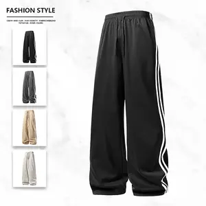 Fashion Style Sporty Vintage Side Stripe Wide Leg Pants with Classic Stripes Adjustable Drawstring Waist for Comfort Multiple Colors Retro Versatile for Everyday Use