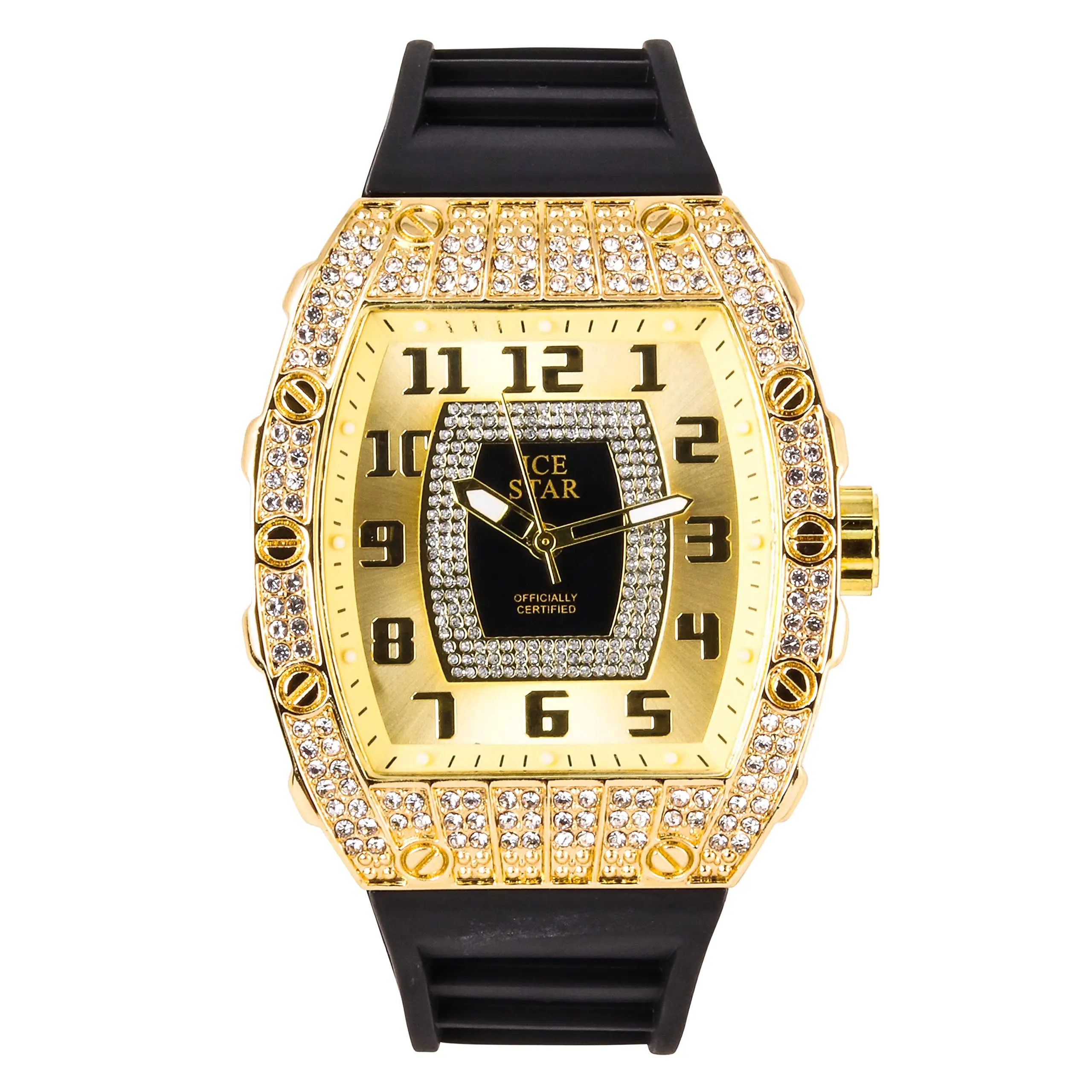 Men's 41mm Tonneau Bezel Watch – Quartz Movement with Silicone Band – Alloy with Coated Finish
