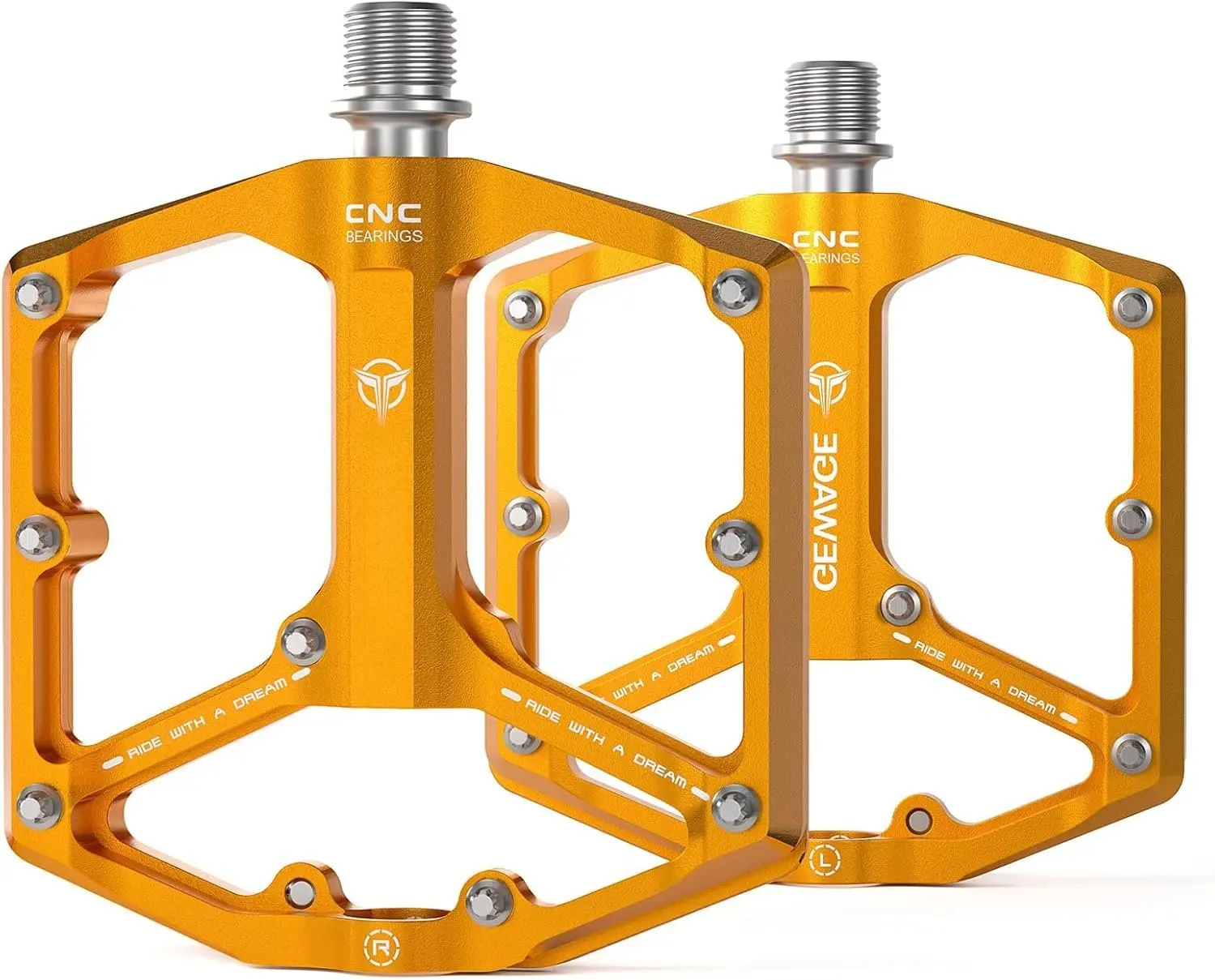 Road/Mountain  Pedals - 3 Bearings Bicycle Pedals - 9/16 CNC Machined Flat Pedals with Removable Anti-Skid Nails