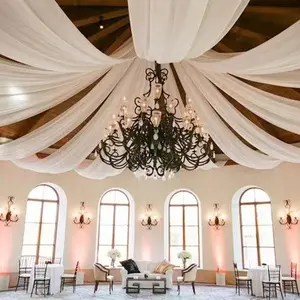 Ceiling Drapes for Parties - White Wedding Arch Drapes, 6 Panels, 5FTx10FT Chiffon Wedding Drapery Tulle Sheer Curtains for Reception Tent Drapes, Events