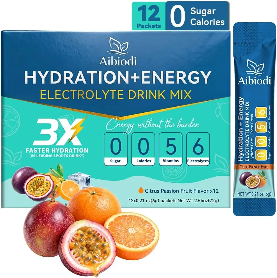 Electrolytes Powder Packets - Sugar-Free, 0-Calorie Instant Hydration & Energy Supplement with 6 Electrolytes, 5 Vitamins, Keto-Friendly, Vegan - 12 Sticks for Daily Use