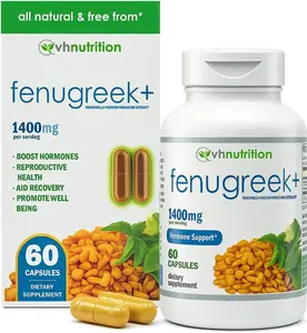 VH Nutrition Fenugreek+ 1400mg Extra Strength Capsules Hormonal Balance Energy Support | 60 Gluten-Free Capsules