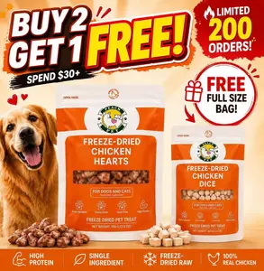 Peach Pet Freeze Dried Real Chicken Hearts Dog & Cat Treats, 3.5oz Rich High-Protein Pet Snacks, Buy 2 Get Free Chicken Dice, Spend $30+ Limited Offer