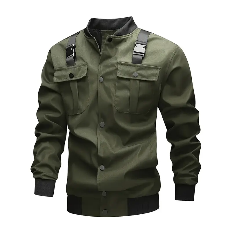 Men’s Autumn/Winter American-Style Multi-Pocket Stand Collar Camouflage Flight Jacket, Casual Versatile Outerwear