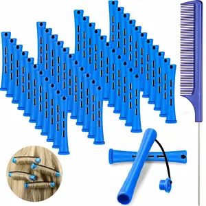 48 Pieces Hair Perm Rods Short Cold Wave Rods Plastic Perming Irons Hair Curling Rollers Curlers with Steel Pintail Comb Rat Tail Comb for Hairdressing Styling Supplies