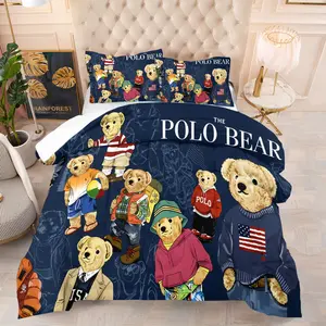 Teddy bear printed pattern bedding set, including 1 blanket and 1 or 2 pillowcases without pillowcases, soft children's or adult bedroom decoration gift