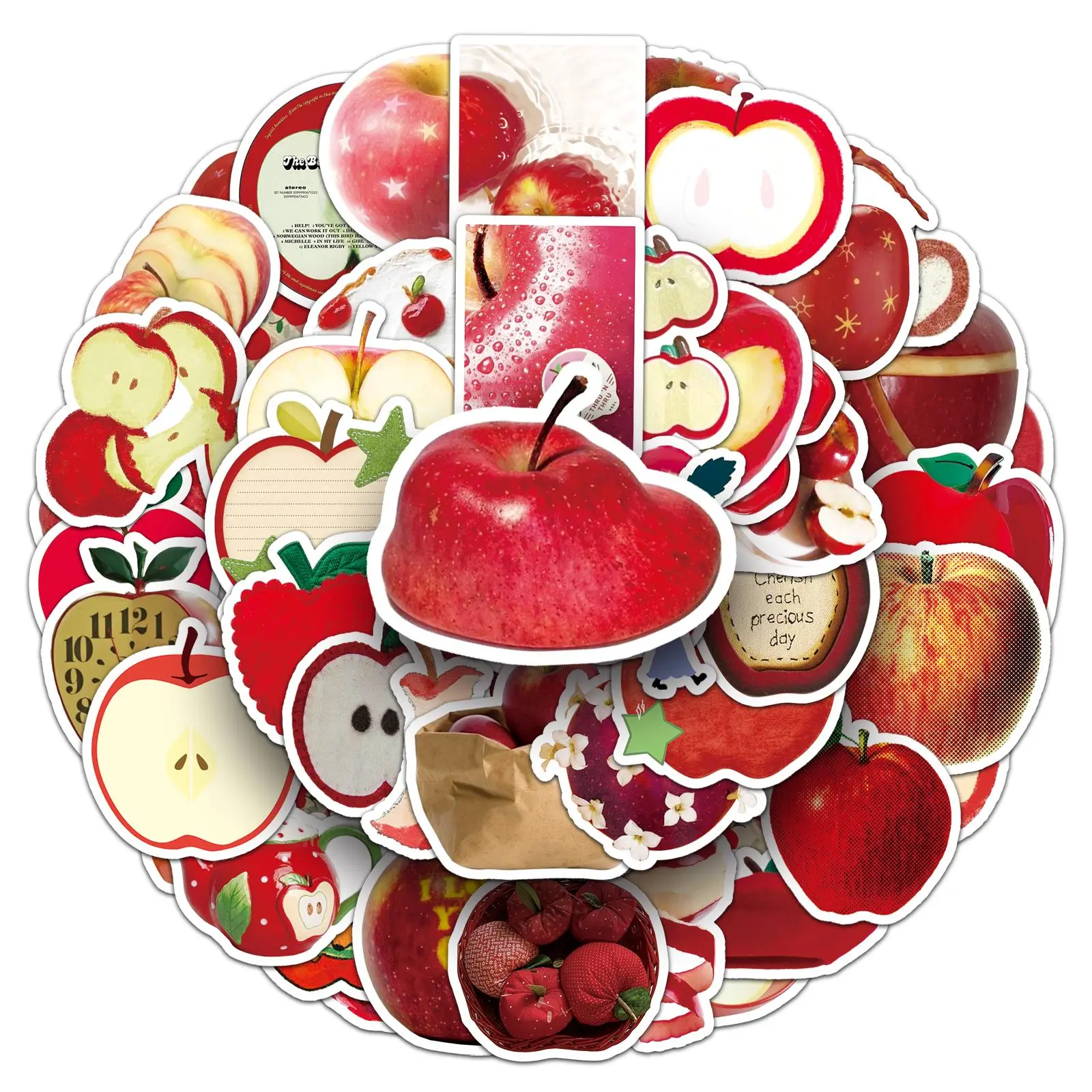 Apple Pattern Stickers, 100pcs (50 Styles*2) Cute Cartoon Sticker, DIY Decorative Sticker for Scrapbooking, Journaling, Gift Wrapping