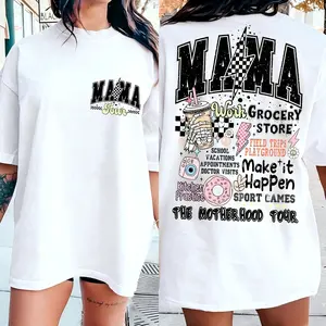 Mama World Tour 2-Sided Graphic T-Shirt, Funny Mom Life Tee, MAMA Make It All Happen Top, Perfect Mother's Day Gift, Casual Womenswear