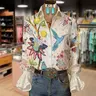 Cherrybetty Vintage Floral Print Flared Cuffs Blouse Sweety Elegant Outfits Women Going Out Tops Tiktok Shop Spring Glow Up Outfit Inspo