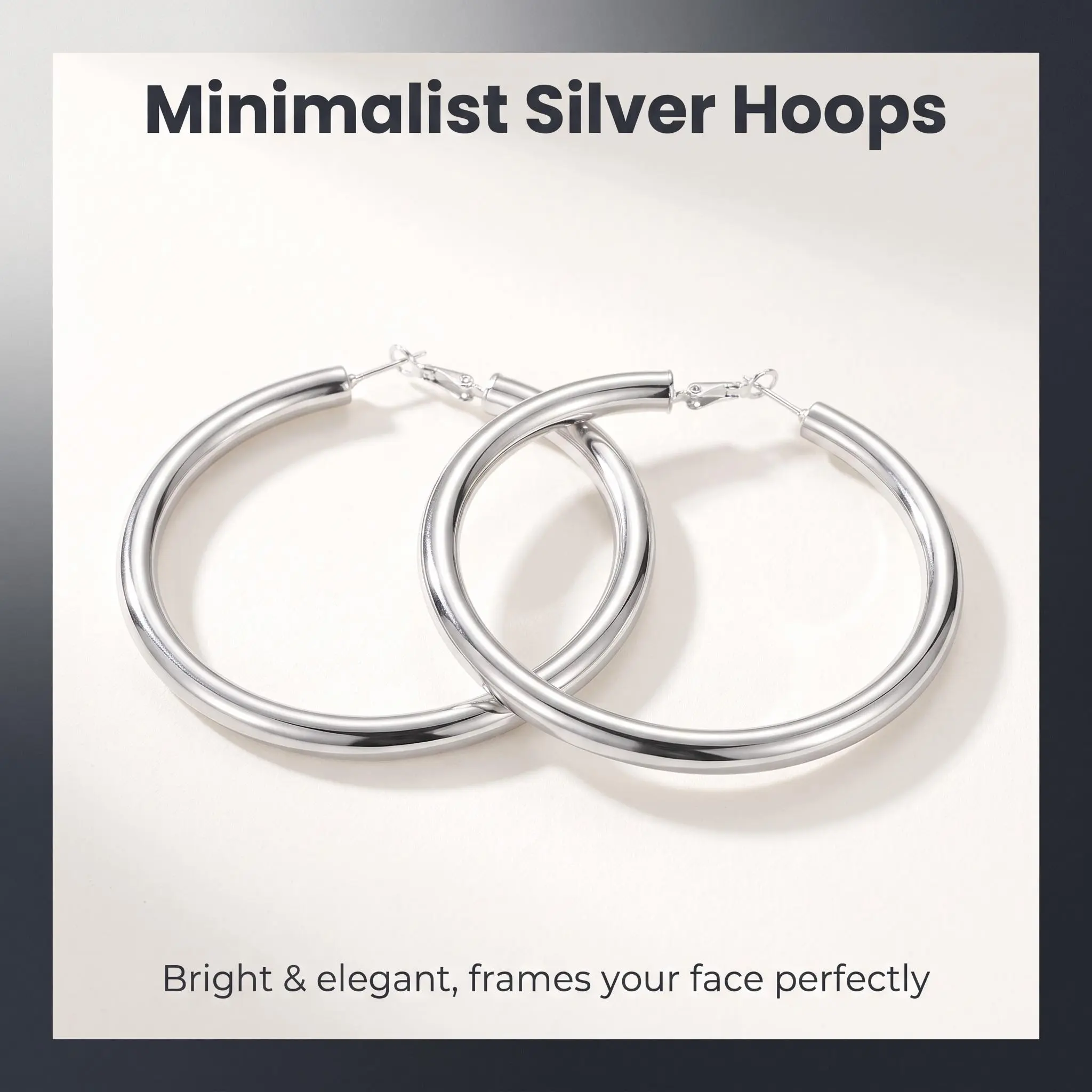 Chunky Hoop Earrings for Her, 925 Silver Plated 5cm Large Hoops, Thick Anti-Tarnish & Hypoallergenic Jewelry for an Earring Stack, Hoop Shape Earrings