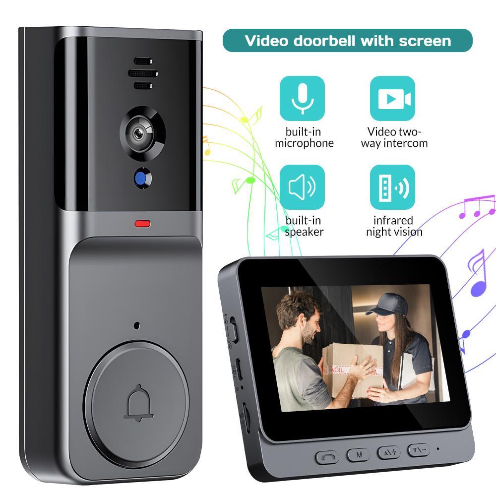 4.3-inch Color Screen Wireless Video Doorbell 2.4G, Night Vision & Waterproof. Long-Lasting Battery, Complete with Chime & Accessories. Ideal Father's Day Gift to Enhance Home Safety & Convenience,for Valentine’s Day Gift