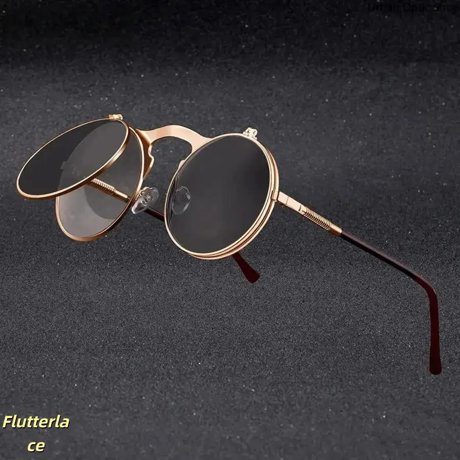 Vintage Steampunk Flip Up Round Sunglasses for Men Women Retro Metal Circle Frame UV Protection Gothic Punk Streetwear Festival Party Cosplay Fashion Glasses for Daily Wear Travel Outdoor Style