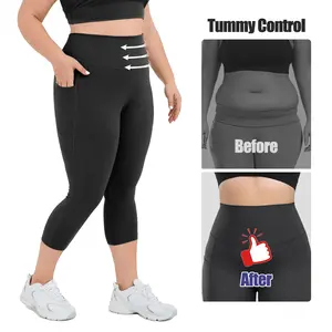 [Size up recommended] Viconow Women Tummy Control Capris Yoga Shorts for with Pockets - High Waist Bike Leggings for Workout