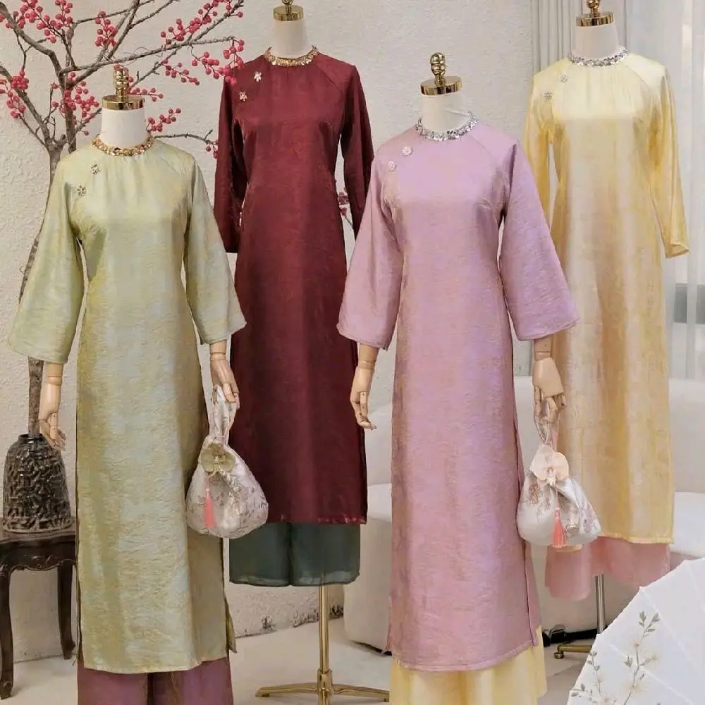 Vietnamese Ao Dai K1 ( Vietnamese Size ) / Áo Dài Cách Tân Truyền Thống Việt Nam/ Girl Ao Dai / Luna Ao Dai / Áo Dài Tết / Áo Dài Dáng Suông Vải Gấm Thọ