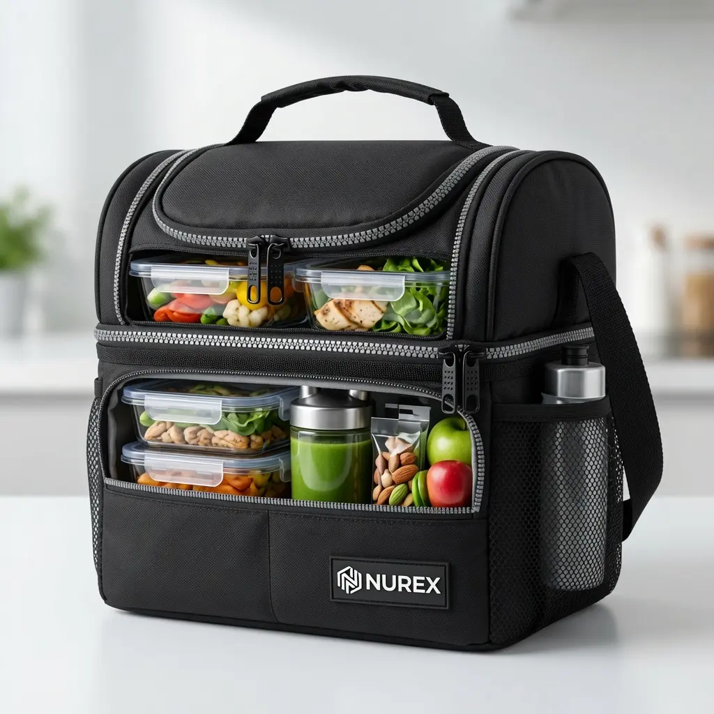 Double Decker Insulated Cooler Lunch Bag, Leakproof 16-Can Zippered Reusable Tote with Hot & Cold Separation for Work & Travel, Lunch At Work, Polyester, High-Capacity, Back To School Haul, Packing Lunch For My Kid