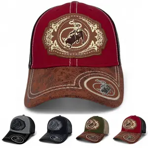 Mesh Trucker Hat Baseball Cap Snapback Mens Hats Rodeo Cowboy Faux Leather