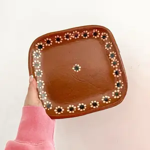 Square Barro Traditional Dinner Plate Clay Rustic Design for Home & Special Occasions Elegant Simple Style