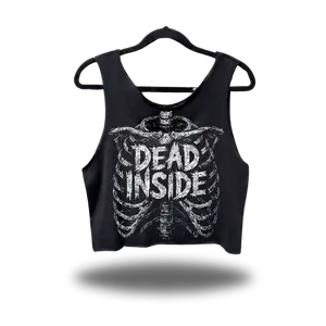 TheDriveClothing DEAD INSIDE Spine Road Rash Crop Tank Top – Black Unisex Graphic T-Shirt, Red Vintage Print, Y2K Streetwear, Festival & Casual Edgy Summer Outfit, 100% Ring-Spun Cotton