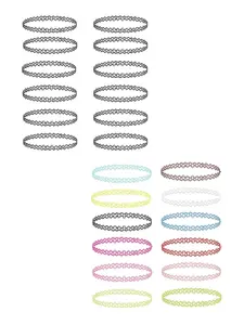 24PC Tattoo Choker Necklace -90s Accessories 2000sJeweiry Y2K Fashion Vintage Trendy - Pink Blue GreenColorful Rainbow Goth Black -Stretchy Elastic Necklace, Gothic Stainless Steel, Necklace Chain