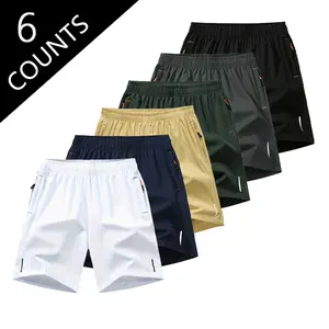 6-Pack Men’s Reflective Running Shorts, Ice Silk Quick-Dry Athletic Shorts with Side Reflective Strips, Lightweight Gym Workout Shorts for Night Running, Summer Sports, Perfect Guys Gifts & Summer Outfits
