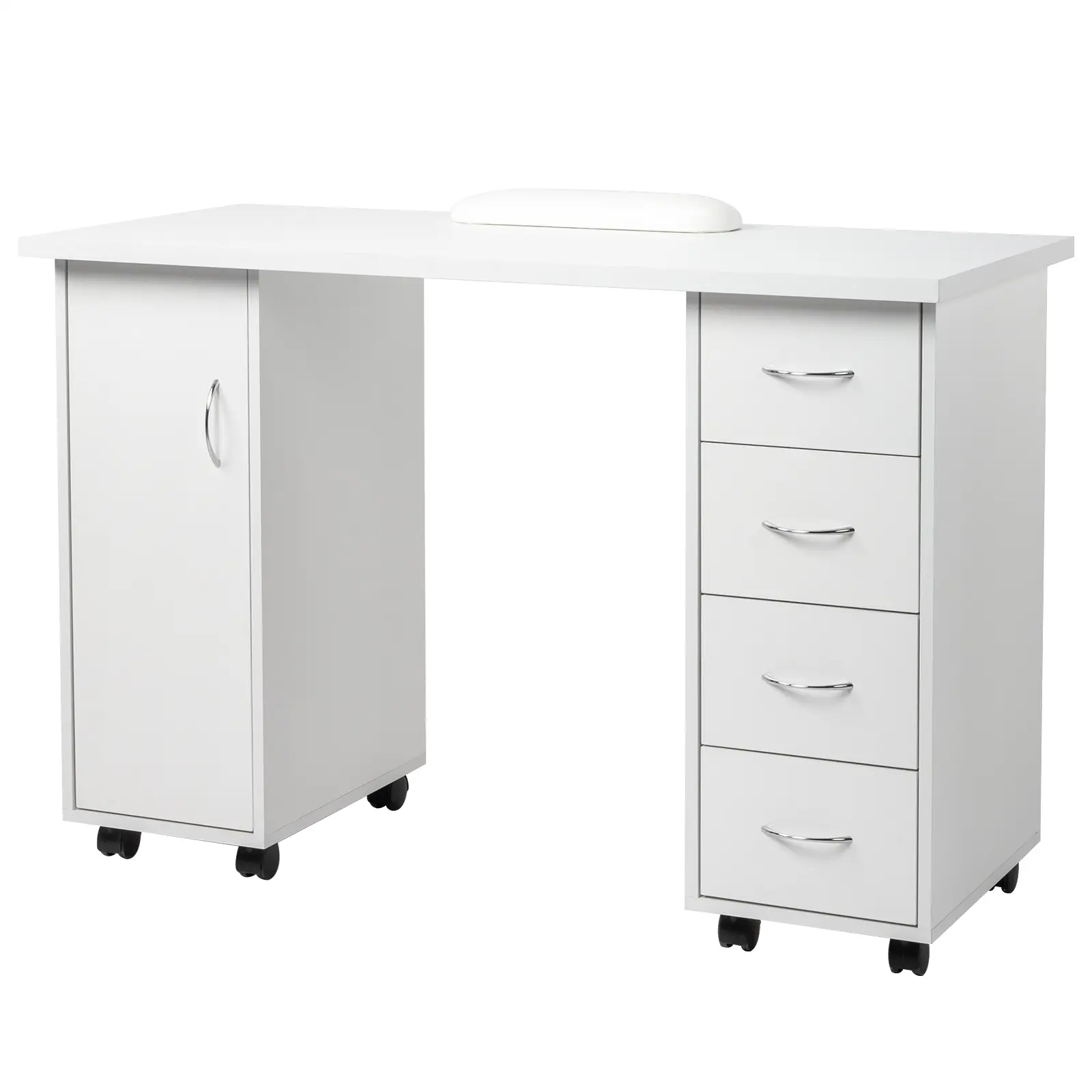 Nail Technician Nail Table with Cabinets Drawers Controllable Wheels Client Wrist Pads Large Storage Space White Desk E1 MDF Material Smooth Sturdy Durable Double Edged Manicure Table