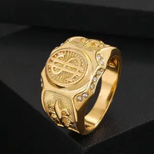 14k Gold Plated Hip Hop Style Dollar Ring for Men with Cubic Zirconia Stone, Suitable for Party and Casual Wear