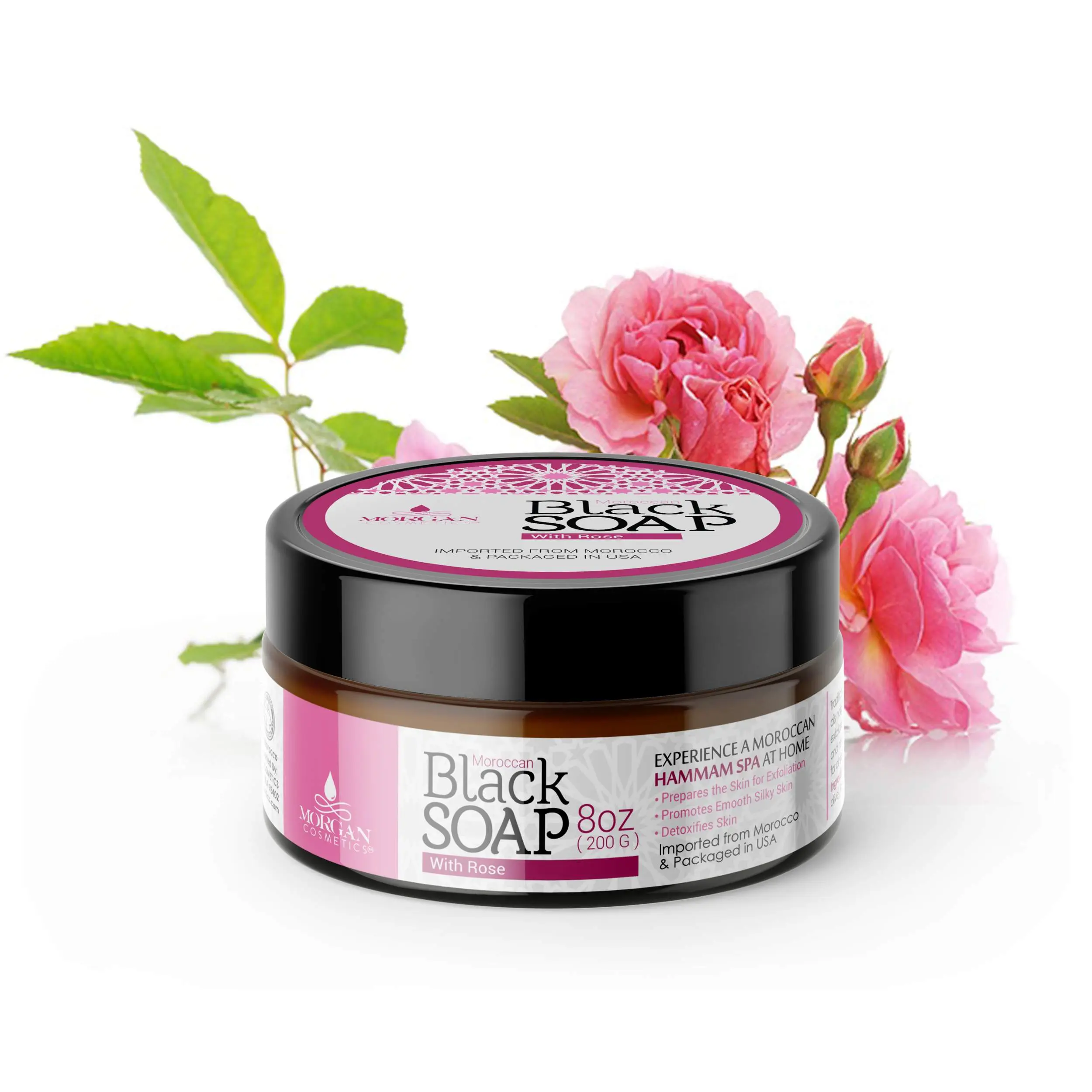 MOROCCAN BLACK SOAP WITH ROSE 8 OZ