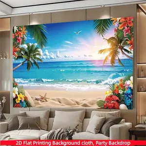 Summer sea view tropical beach photography background cloth, made of polyester material, suitable for photo booths, parties, birthdays, celebrations, as well as indoor and outdoor home birthday party decoration, home decoration, room decoration