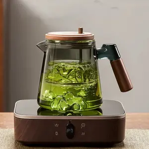 Glass Pitcher Tea Separator with Wooden Lid & Handle 650ml（21OZ）