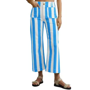 Women's High-Waisted Baggy Cropped Flare Jeans, Breathable Stretchy Denim Pants with Buttons, Pockets & Zipper, Comfortable Soft Fabric for Casual Daily Wear