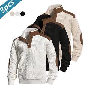 Men's Jacquard Knit Colorblock Long Sleeve Shirt - Casual Long Sleeve Pullover, featuring a jacquard knit pattern design, men's pullover sweater, new spring/autumn/winter basic solid color style, suitable for everyday casual wear, parties, holidays, and v